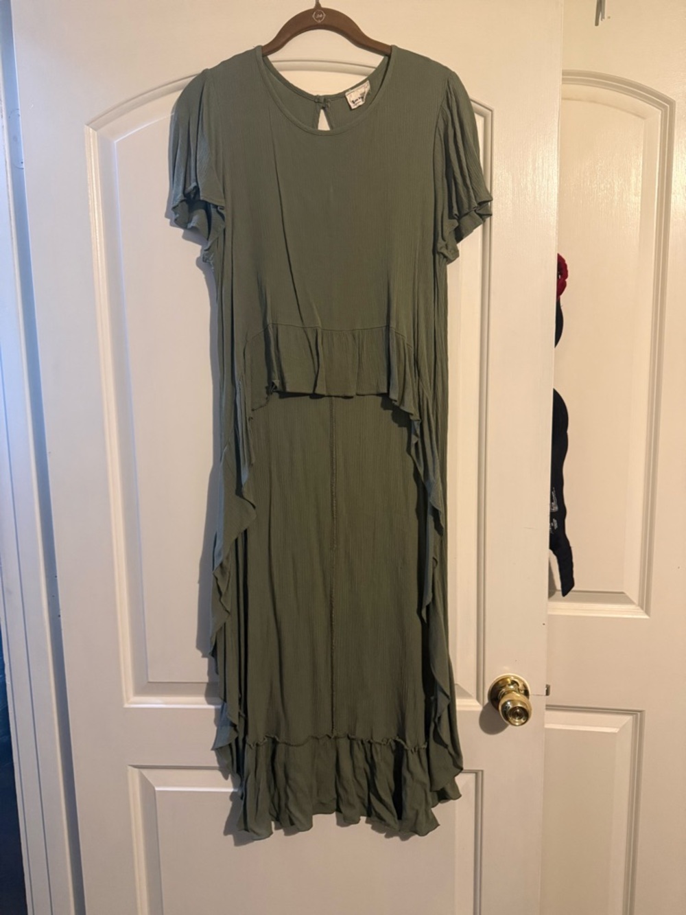 Three Bird Nest Olive Green Asymmetrical Ruffle Crop Top
